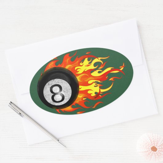 Flaming 8 Ball Ovale Sticker (Envelop)