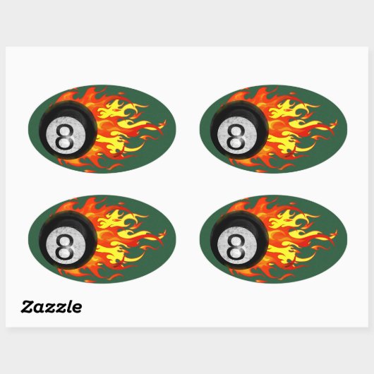 Flaming 8 Ball Ovale Sticker (Vel)