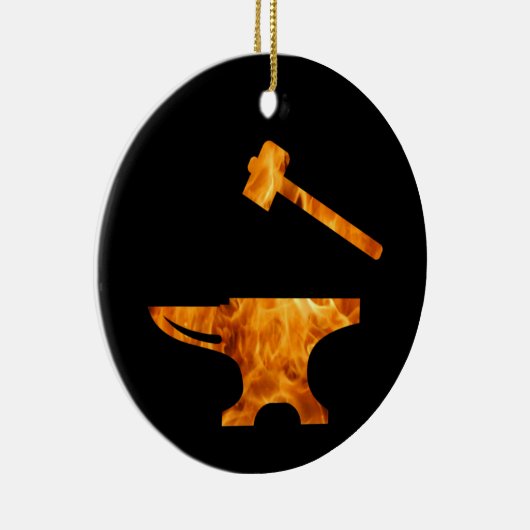 Flaming Anvil & Hammer Blacksmith Metalworking Keramisch Ornament (Rechts)