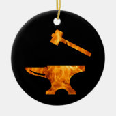 Flaming Anvil & Hammer Blacksmith Metalworking Keramisch Ornament (Voorkant)