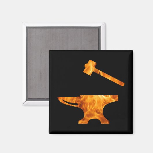 Flaming Anvil & Hammer Blacksmith Metalworking Magneet (Voorkant / Achterkant)