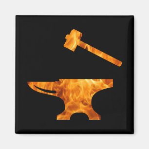 Flaming Anvil & Hammer Blacksmith Metalworking Magneet
