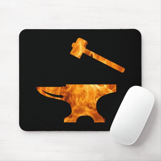 Flaming Anvil & Hammer Blacksmith Metalworking Muismat (Met muis)