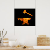 Flaming Anvil & Hammer Blacksmith Metalworking Poster (Keuken)