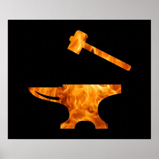 Flaming Anvil & Hammer Blacksmith Metalworking Poster (Voorkant)