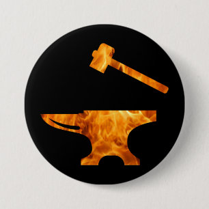 Flaming Anvil & Hammer Blacksmith Metalworking Ronde Button 7,6 Cm