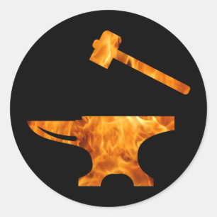 Flaming Anvil & Hammer Blacksmith Metalworking Ronde Sticker