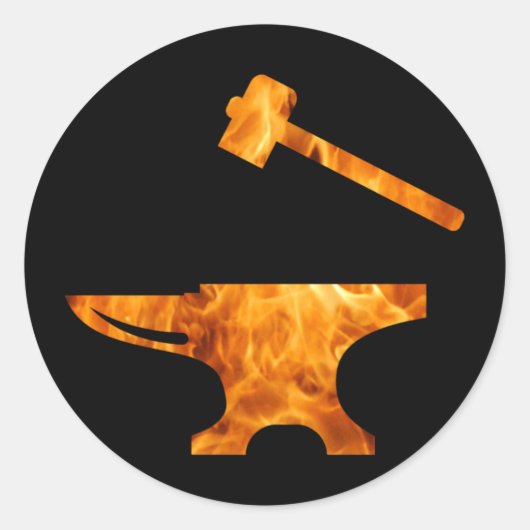 Flaming Anvil & Hammer Blacksmith Metalworking Ronde Sticker (Voorkant)