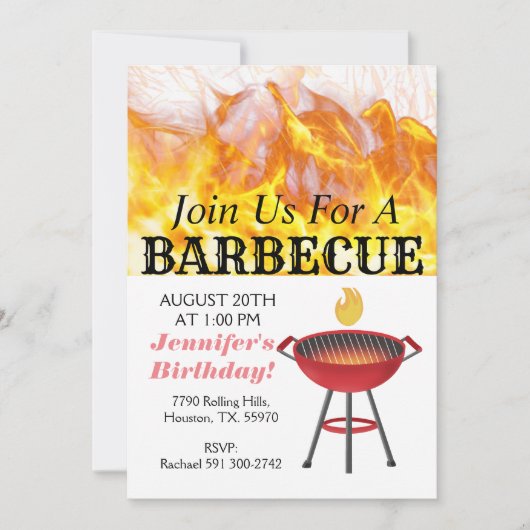 Flaming Barbecue Verjaardagsuitnodiging Kaart (Voorkant)