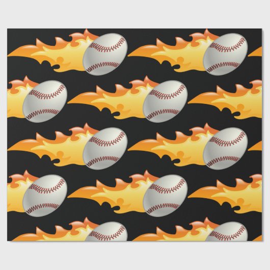 Flaming Baseball Cadeaupapier (Vlak)