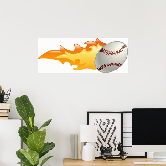 Flaming Baseball Poster (Thuiskantoor)