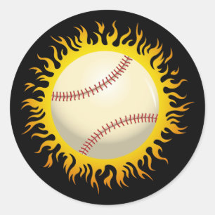 Flaming Baseball Ronde Sticker