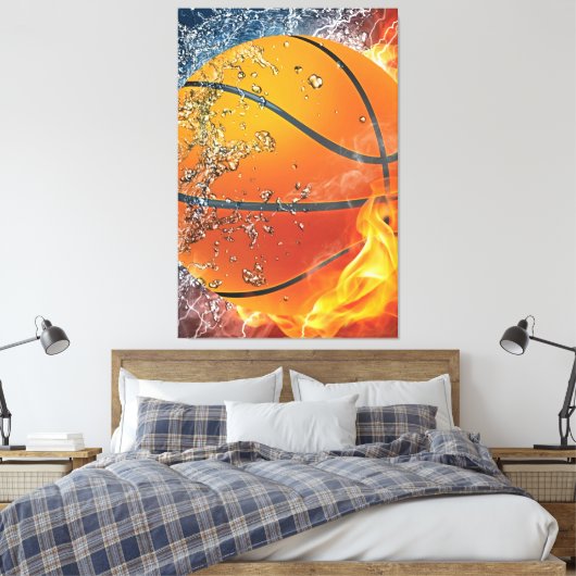 Flaming basketbal canvas afdruk (Insitu (Slaapkamer))