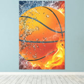 Flaming basketbal canvas afdruk (Insitu (Houten vloer))