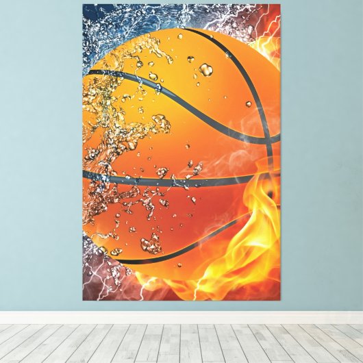 Flaming basketbal canvas afdruk (Insitu (Houten vloer))
