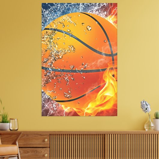 Flaming basketbal canvas afdruk (Insitu (Woonkamer))