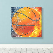 Flaming basketbal canvas afdruk (Insitu (Houten vloer))
