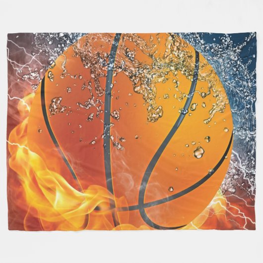 Flaming basketbal fleece deken (Voorkant (Horizontaal))