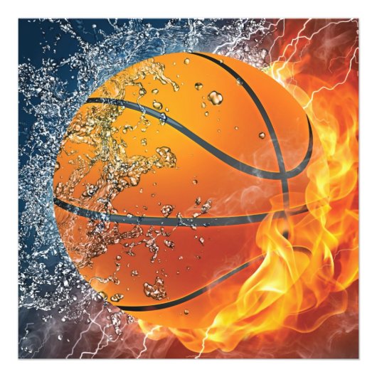 Flaming basketbal foto afdruk (Voorkant)
