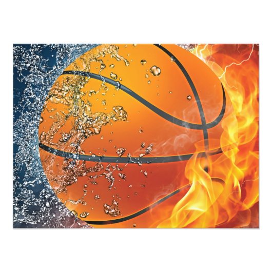 Flaming basketbal foto afdruk (Voorkant)