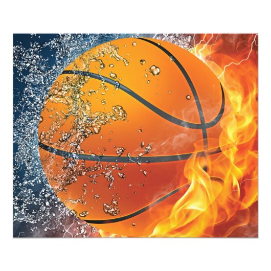 Flaming basketbal foto afdruk (Voorkant)