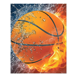 Flaming basketbal foto afdruk