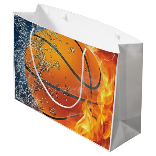 Flaming basketbal groot cadeauzakje (Achterkant Gekanteld)