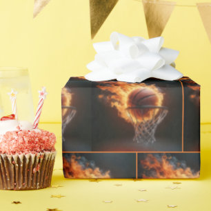 Flaming Basketbal in de Hoop Cadeaupapier