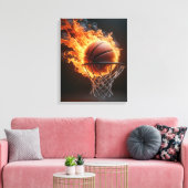 Flaming Basketbal in de Hoop Canvas Afdruk (Insitu (Woonkamer))
