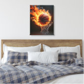 Flaming Basketbal in de Hoop Canvas Afdruk (Insitu (Slaapkamer))