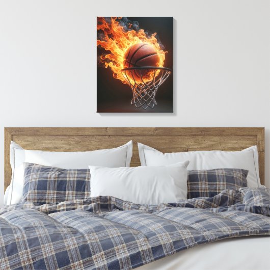 Flaming Basketbal in de Hoop Canvas Afdruk (Insitu (Slaapkamer))