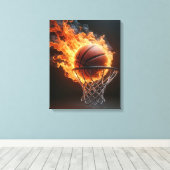 Flaming Basketbal in de Hoop Canvas Afdruk (Insitu (Houten vloer))