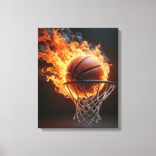 Flaming Basketbal in de Hoop Canvas Afdruk (Voorkant)