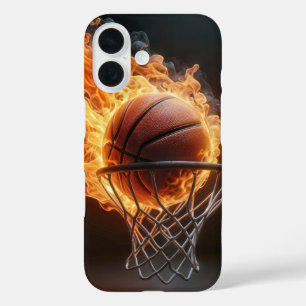 Flaming Basketbal in de Hoop iPhone 16 Hoesje
