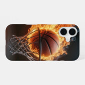 Flaming Basketbal in de Hoop iPhone 16 Hoesje (Achterkant horizontaal)