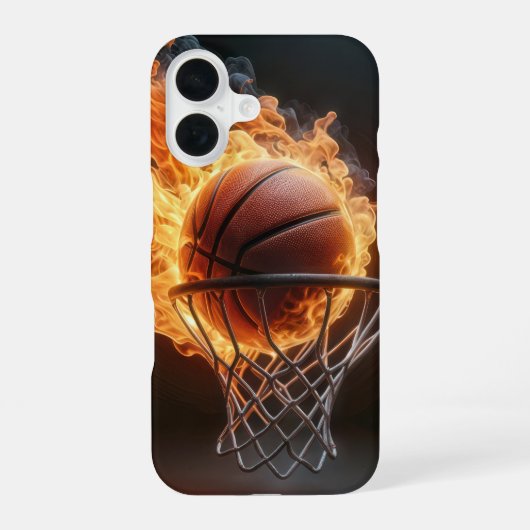 Flaming Basketbal in de Hoop iPhone 16 Hoesje (Achterkant)