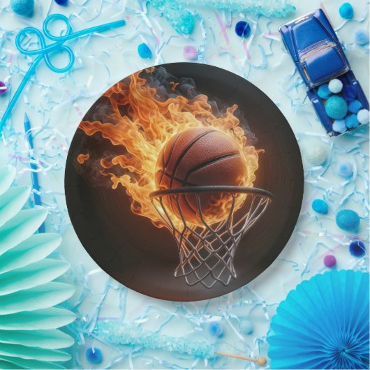 Flaming Basketbal in de Hoop Papieren Bordje (Feest)