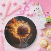 Flaming Basketbal in de Hoop Papieren Bordje (Feest)