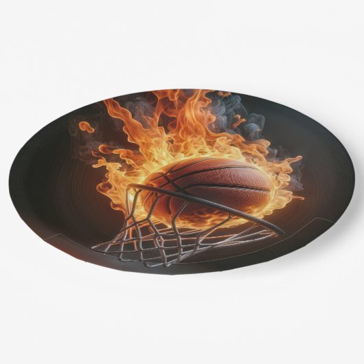 Flaming Basketbal in de Hoop Papieren Bordje (Gekanteld)