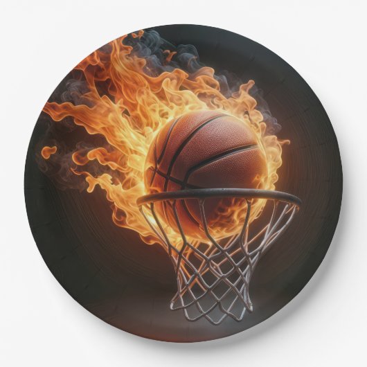 Flaming Basketbal in de Hoop Papieren Bordje (Voorkant)