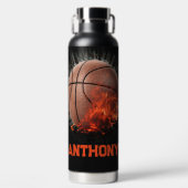 Flaming Basketbal met naam Waterfles (Voorkant)