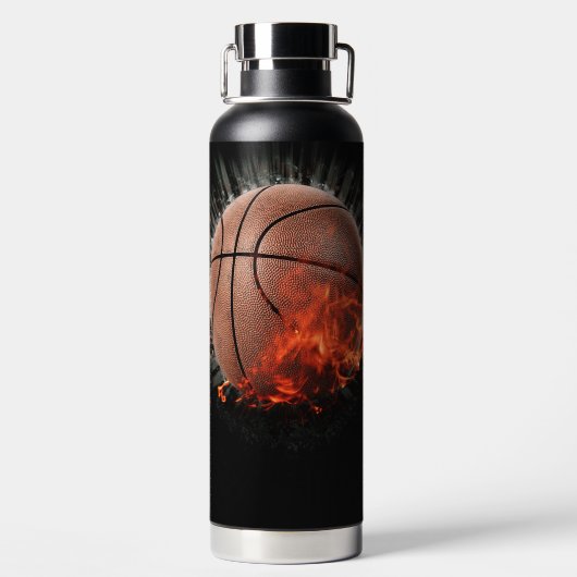 Flaming Basketbal met naam Waterfles (Achterkant)