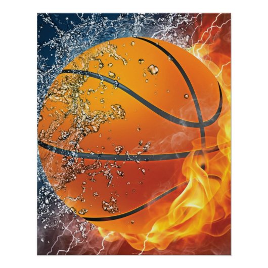 Flaming basketbal perfect poster (Voorkant)