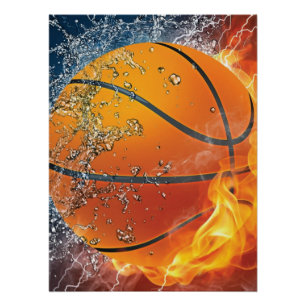 Flaming basketbal perfect poster