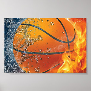Flaming basketbal poster