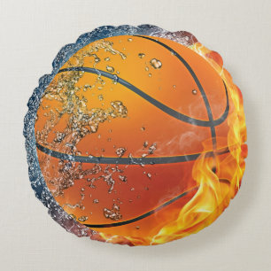 Flaming basketbal rond kussen