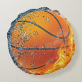 Flaming basketbal rond kussen (Achterkant)