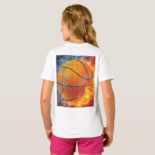 Flaming basketbal t-shirt (Achterkant volledig)