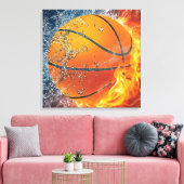Flaming basketbal werpt kussen canvas afdruk (Insitu (Woonkamer))