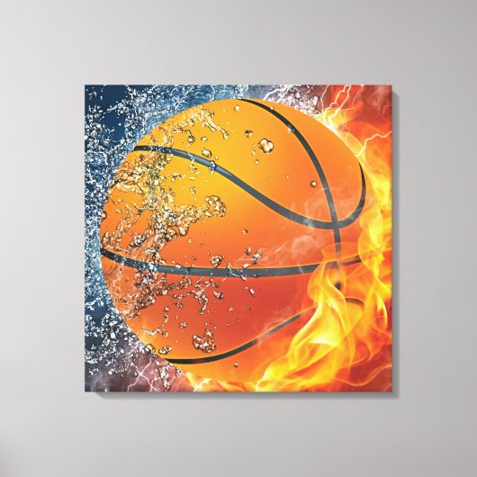 Flaming basketbal werpt kussen canvas afdruk (Voorkant)